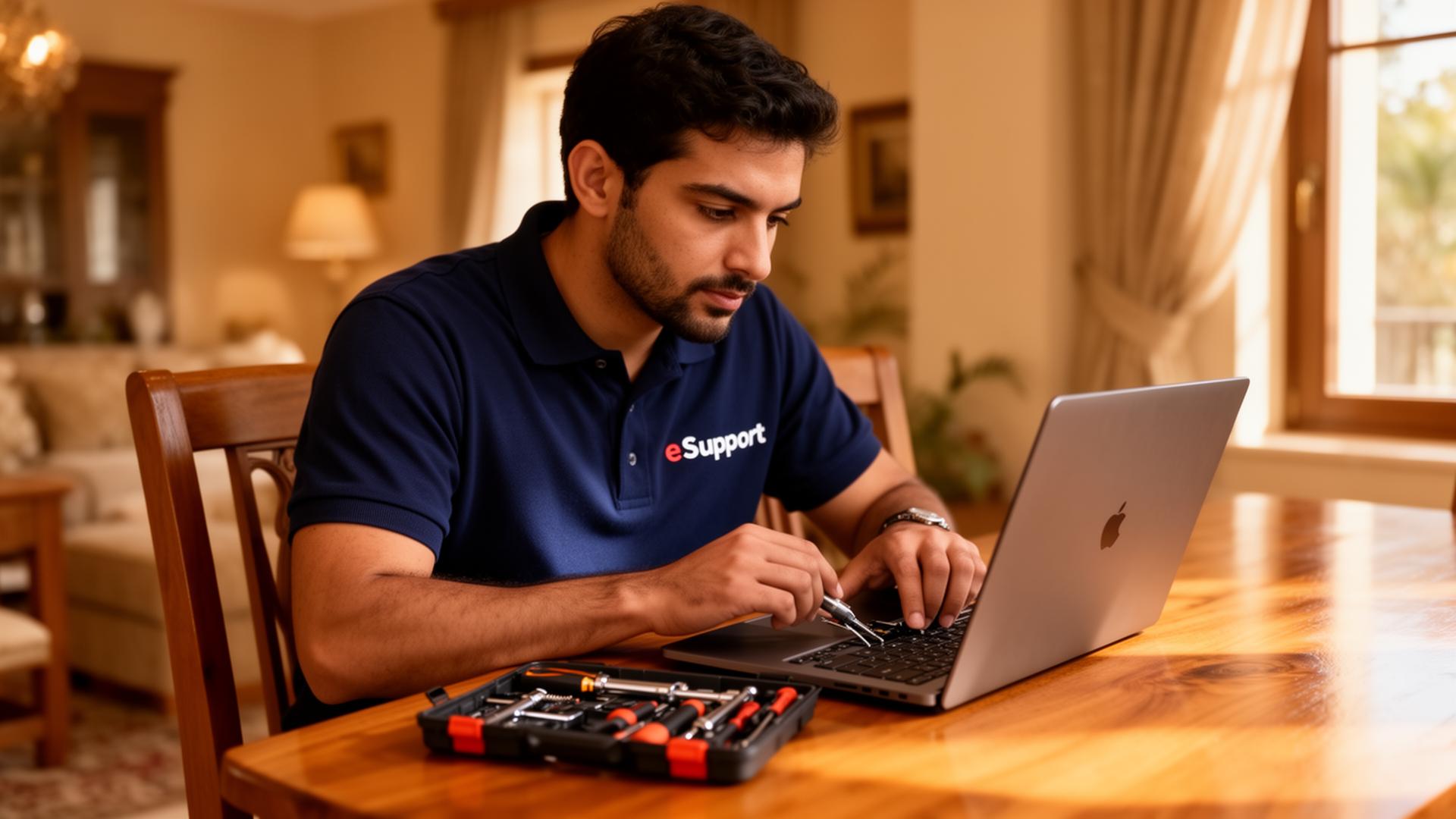 eSupport technician repairing a laptop